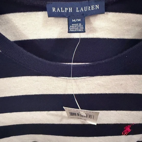 NWT Ralph Lauren Navy & White Striped Long Sleeve Shirt Size M - Picture 3 of 6